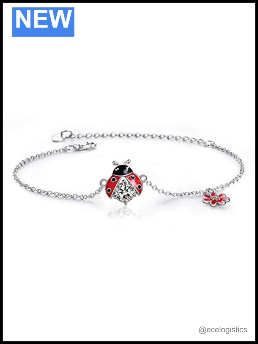 925 Sterling Silver Ladybug Chain Bracelet Double Layered Adjustable